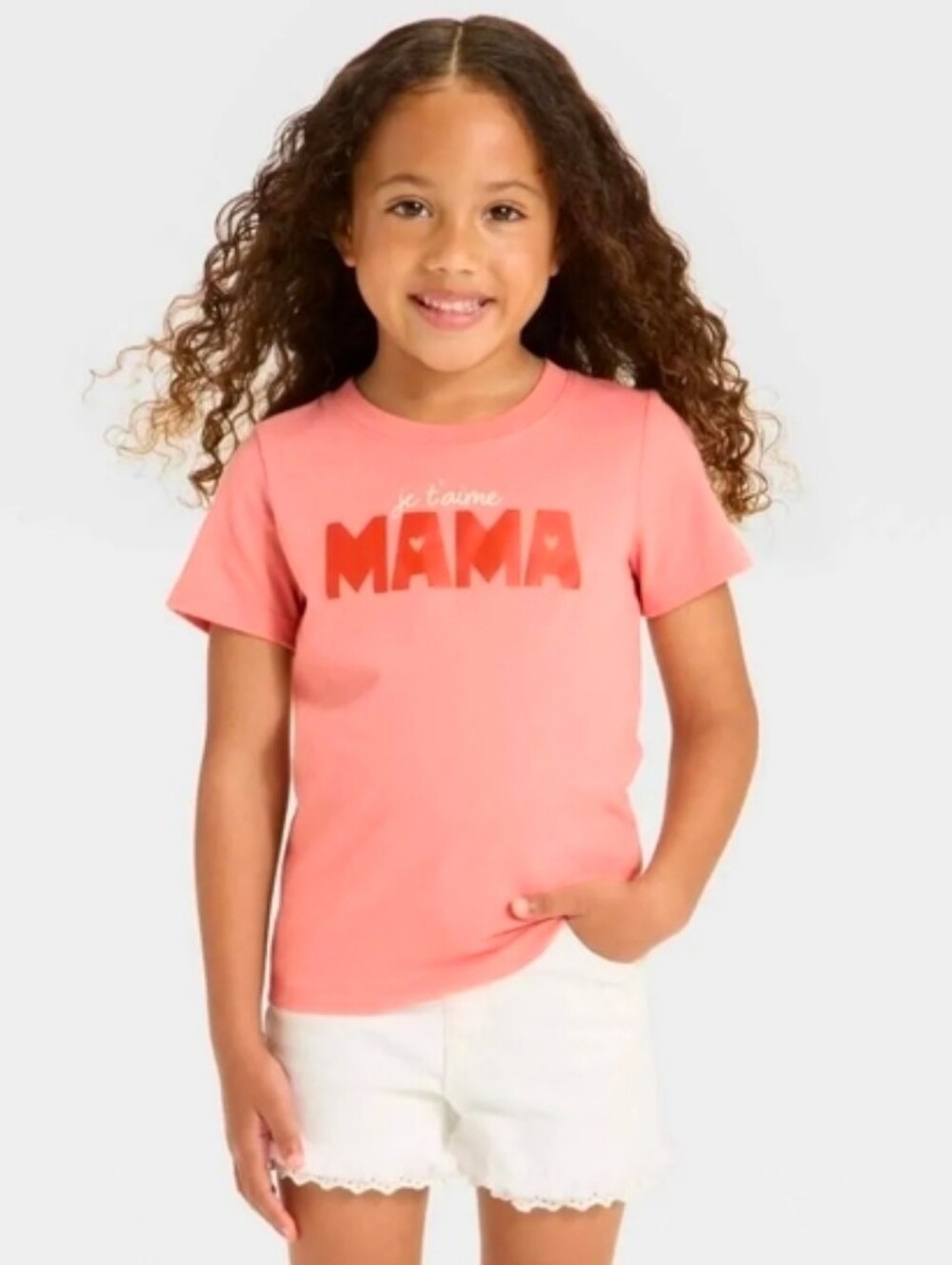 New Cat & Jack Coral Pink 'Je t'aime MAMA' Girls Tee